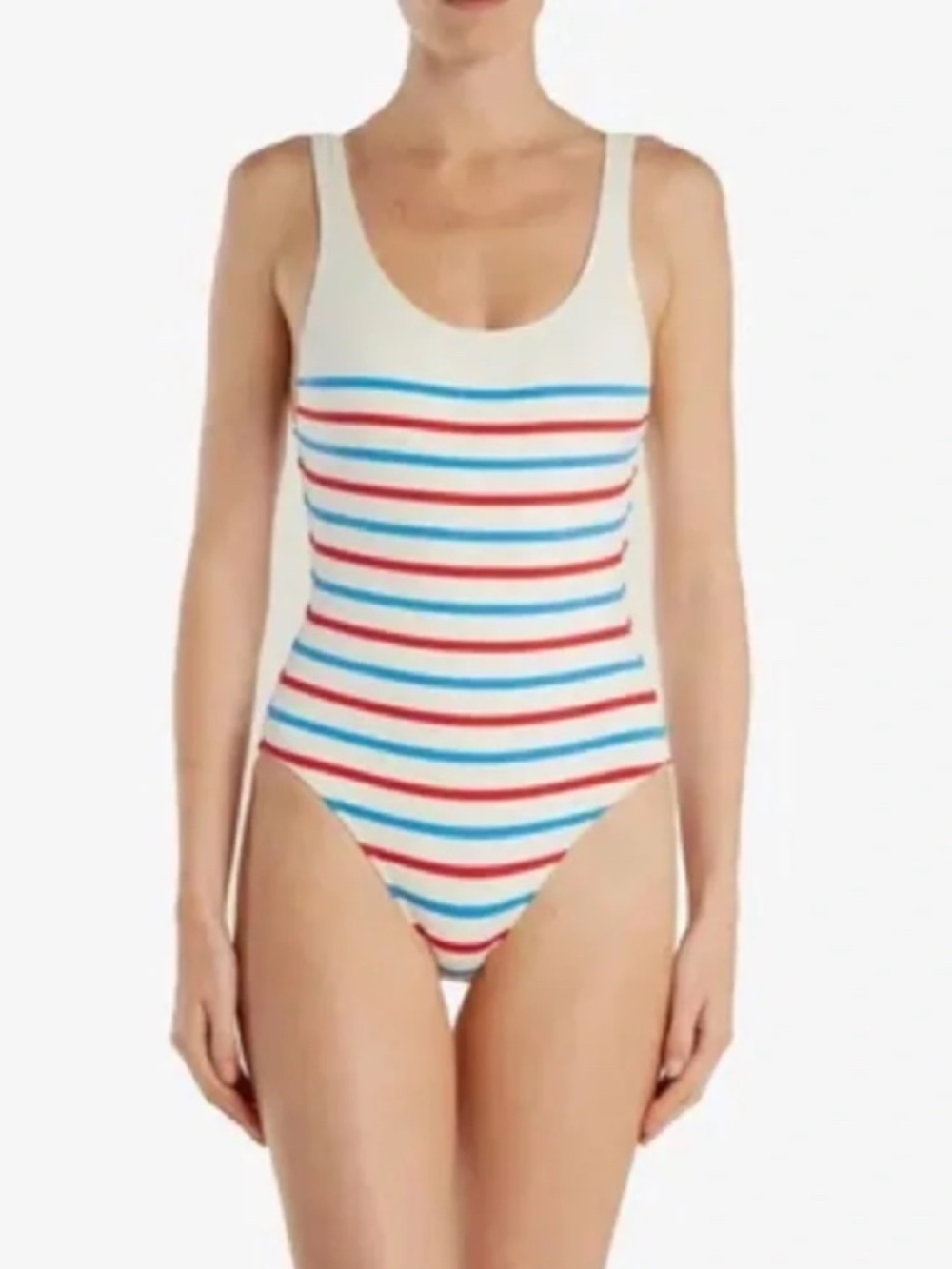 SOLID & STRIPED Red White & Blue Striped One-Piece Swimsuit